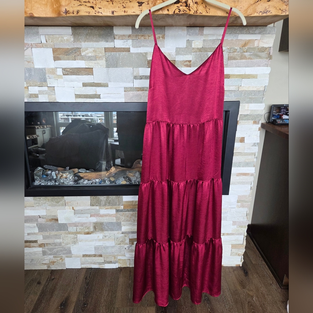Anthropologie RO&DE Elodie Tiered Maxi Dress Womens Size Medium Maroon